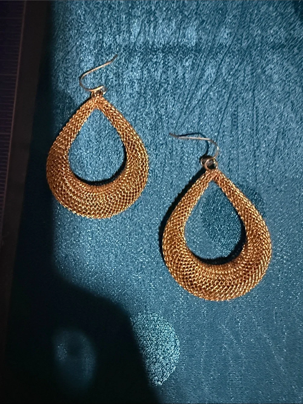 Gold Teardrop Mesh Dangle Earrings - Women Jewelry